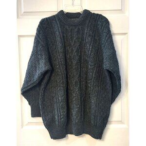 NWT Callan Green Tweed XL Cable Knit Wool Sweater Fisherman Grandpa Ireland